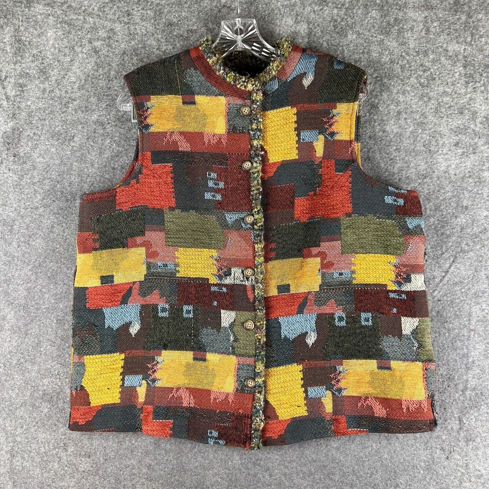 Coldwater Creek Vest‎ Womens XL Mixed Media Patchwork Button Up